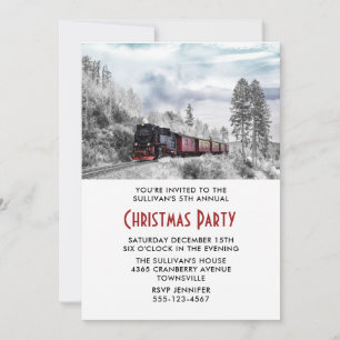 Invitación Fiesta de Navidad con paisaje invernal de tren vin