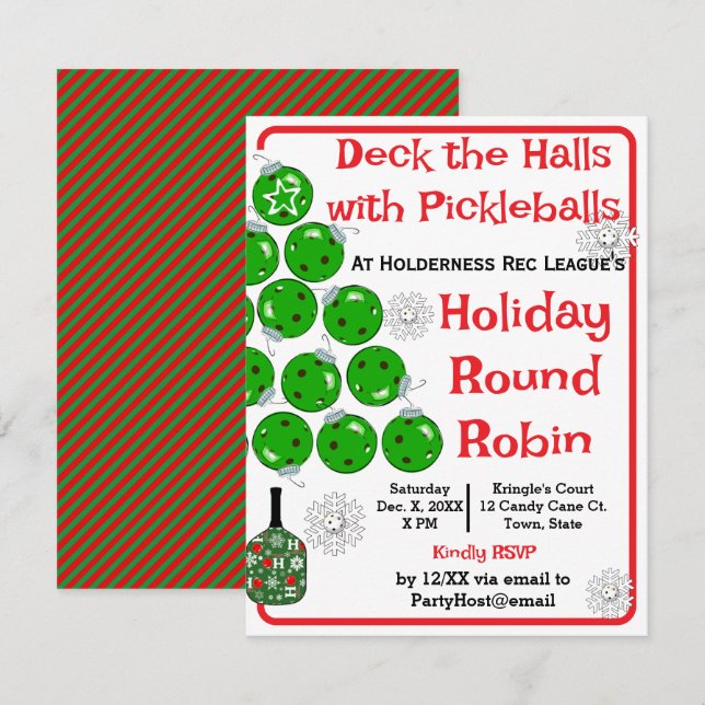 Invitación Fiesta de Navidad con Pickleballs Decora las Salas (Anverso / Reverso)