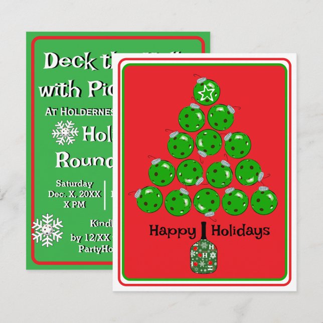 Invitación Fiesta de Navidad con Pickleballs: Decorar las Sal (Anverso / Reverso)