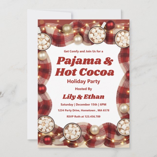 Invitación Fiesta de Navidad con Pijama Personalizada y Choco (Anverso)