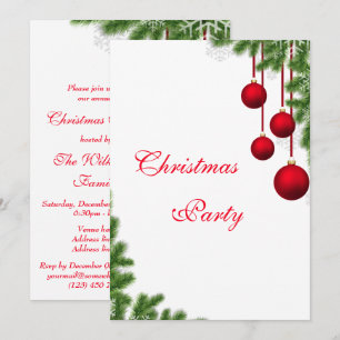 Invitación Fiesta de Navidad con Pino y Bolas Elegantes
