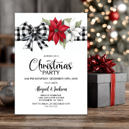 Invitación Fiesta de Navidad con Plaid Búfalo de Flor de Pasc