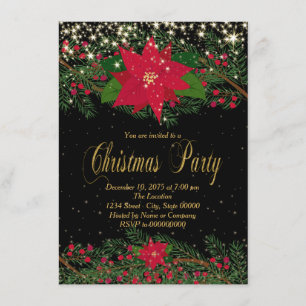 Invitación Fiesta de Navidad con poinsettia roja elegante
