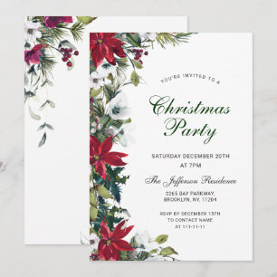 Invitación Fiesta de Navidad con Poinsettia Roja Festiva