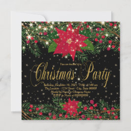 Invitación Fiesta de Navidad con Poinsettia Roja Rústica