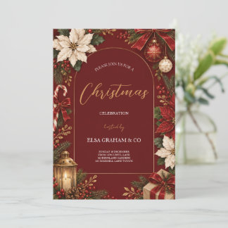 Invitación Fiesta de Navidad con Poinsettia Vintage