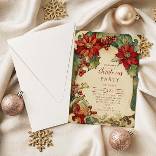 Invitación Fiesta de Navidad con Poinsettia Vintage