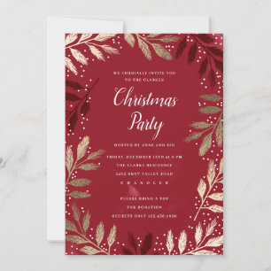 Invitación Fiesta de Navidad con ramas de oro elegantes