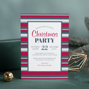 Invitación Fiesta de Navidad con raya gris roja moderna