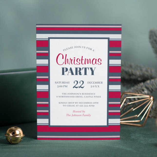 Invitación Fiesta de Navidad con raya gris roja moderna (Subido por el creador)