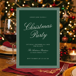 Invitación Fiesta de Navidad con Rayas Verdes Elegantes