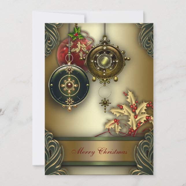 Invitación Fiesta de Navidad con Rojo Verde y Dorado (Anverso)