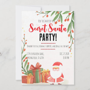 Invitación Fiesta de Navidad con Santa Claus acuarela