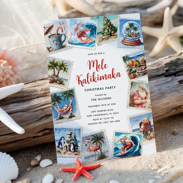Invitación Fiesta de Navidad con Sellos Tropicales Mele Kalik (Subido por el creador)