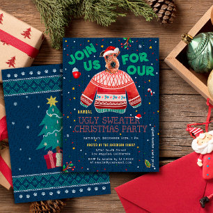 Invitación Fiesta de Navidad con suéter feo de Cute Airedale