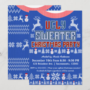 Invitación Fiesta de Navidad con Suéter Feo de Punto Azul Bla
