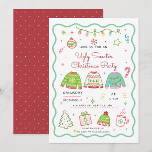 Invitación Fiesta de Navidad con suéter feo Doodle