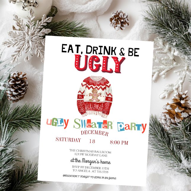 Invitación Fiesta de Navidad con suéter feo lindo (Subido por el creador)