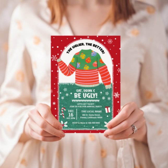 Invitación Fiesta de Navidad con suéteres feos divertidos (ugly christmas sweater party invitation)