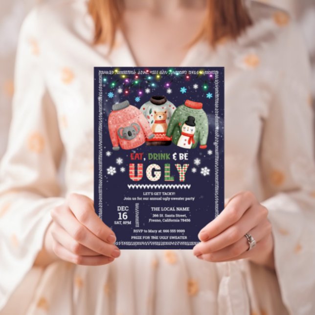 Invitación Fiesta de Navidad con suéteres feos divertidos (Ugly Christmas Sweater Party Invitation)