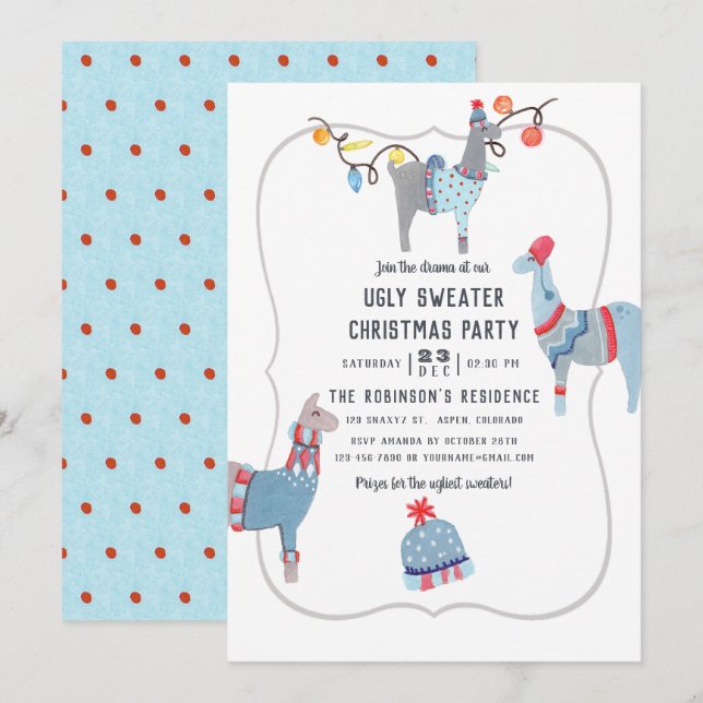 Invitación Fiesta de Navidad con suéteres feos temáticos de l (Anverso / Reverso)