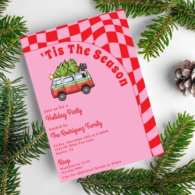 Invitación Fiesta de Navidad con tablero de ajedrez rosa rojo (Subido por el creador)