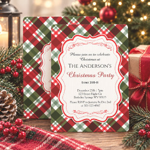 Invitación Fiesta de Navidad con Tartán Moderno de Cuadros y