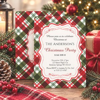 Invitación Fiesta de Navidad con Tartán Moderno de Cuadros y