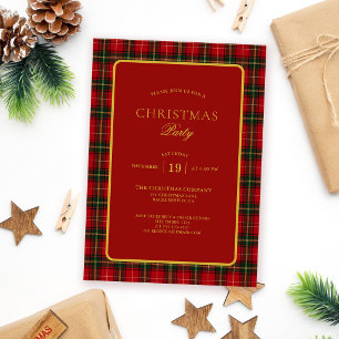 Invitación Fiesta de Navidad con Tartán Rojo Verde Clásico