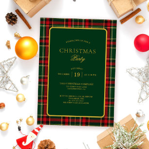Invitación Fiesta de Navidad con Tartán Verde Rojo Clásico