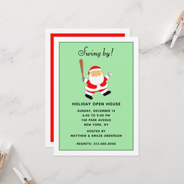 Invitación Fiesta de Navidad con tema de béisbol (Anverso/Reverso In Situ)