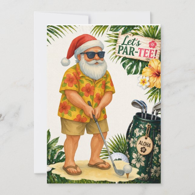 Invitación Fiesta de Navidad con tema de Golf Hawaii (Anverso)