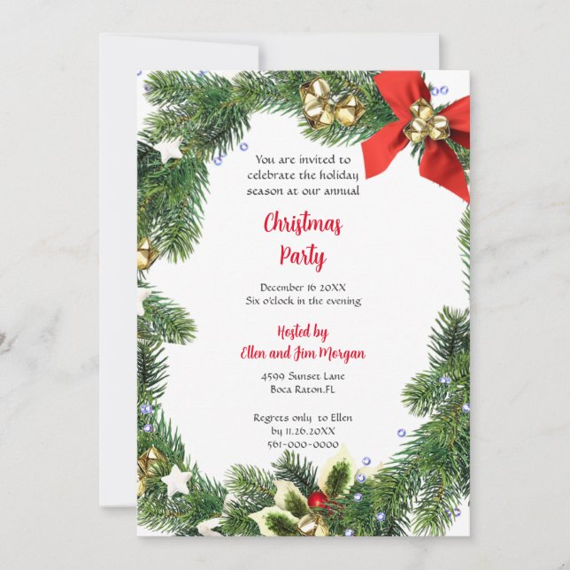 Invitación Fiesta de Navidad con vegetación navideña  (Anverso)
