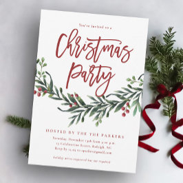 Invitación Fiesta de Navidad con Verde Moderno y Letra Roja