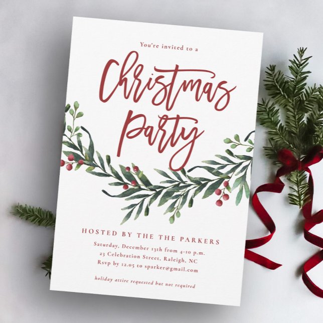 Invitación Fiesta de Navidad con Verde Moderno y Letra Roja (Subido por el creador)