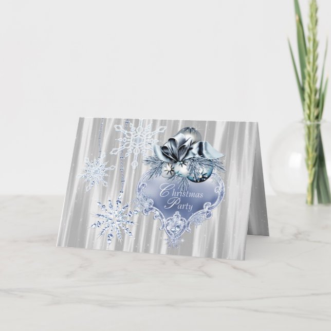Invitación Fiesta de Navidad Copo de Nieve Azul (Anverso)