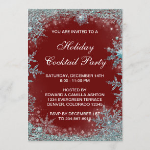 Invitación Fiesta de Navidad copo de nieve azul teal rojo