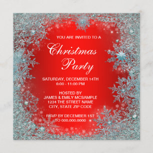 Invitación Fiesta de Navidad Copo de Nieve Azul Verde Turques