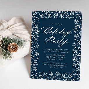 Invitación Fiesta de Navidad Copo de Nieve Elegante Marina