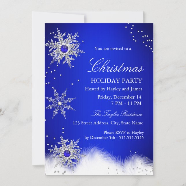 Invitación Fiesta de Navidad Copo de Nieve Perla Azul (Anverso)