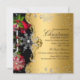 Invitación Fiesta de Navidad Copo de Nieve Rojo Verde Oro 3