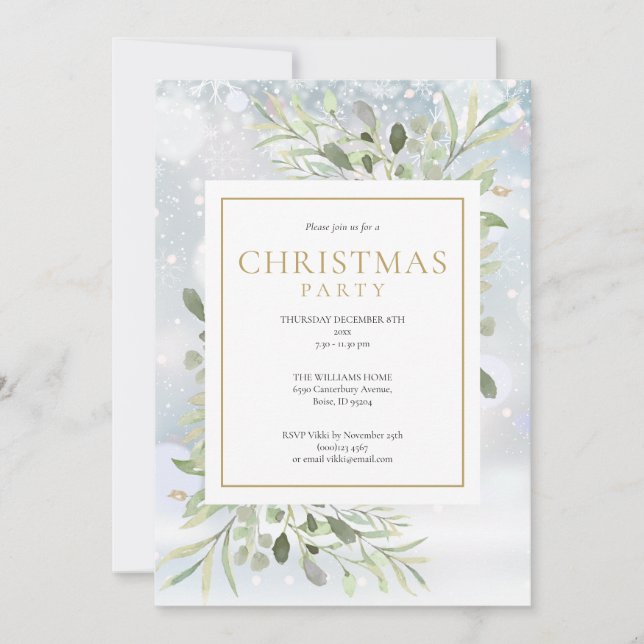 Invitación Fiesta de Navidad Copos de Nieve (Anverso)