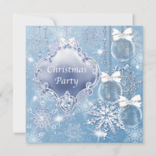 Invitación Fiesta de Navidad Copos de Nieve Azules Blancos