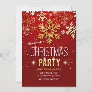 Invitación Fiesta de Navidad Copos de Nieve Dorados
