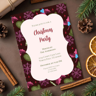 Invitación Fiesta de Navidad Copos de Nieve y Bastones de Car