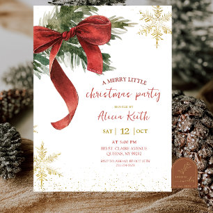 Invitación Fiesta de Navidad Coquette con Lazo Rojo