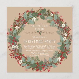 Invitación Fiesta de Navidad Corona Rústica
