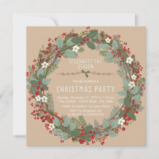 Invitación Fiesta de Navidad Corona Rústica