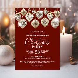 Invitación Fiesta de Navidad Corporativa Adornos de Oro Elega