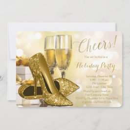 Invitación Fiesta de Navidad corporativa Champagne Zapatos de